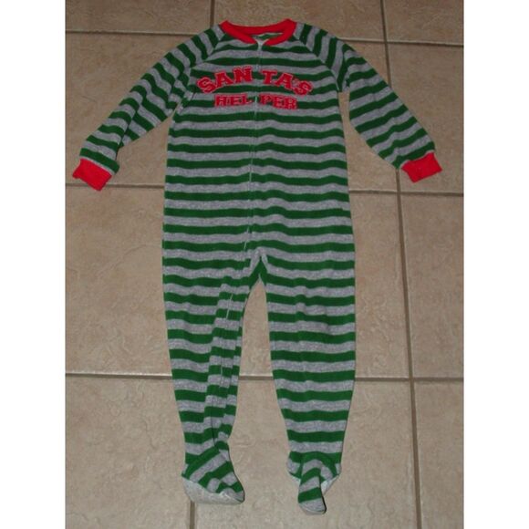 Boys Sz 4 Toddler Christmas Holiday SANTA CLAUS Fleece Footed Sleeper 2 Pc Lot - Picture 2 of 7
